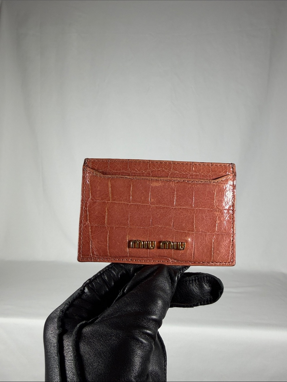 Miu Miu Brown Croc-Embossed Card Holder